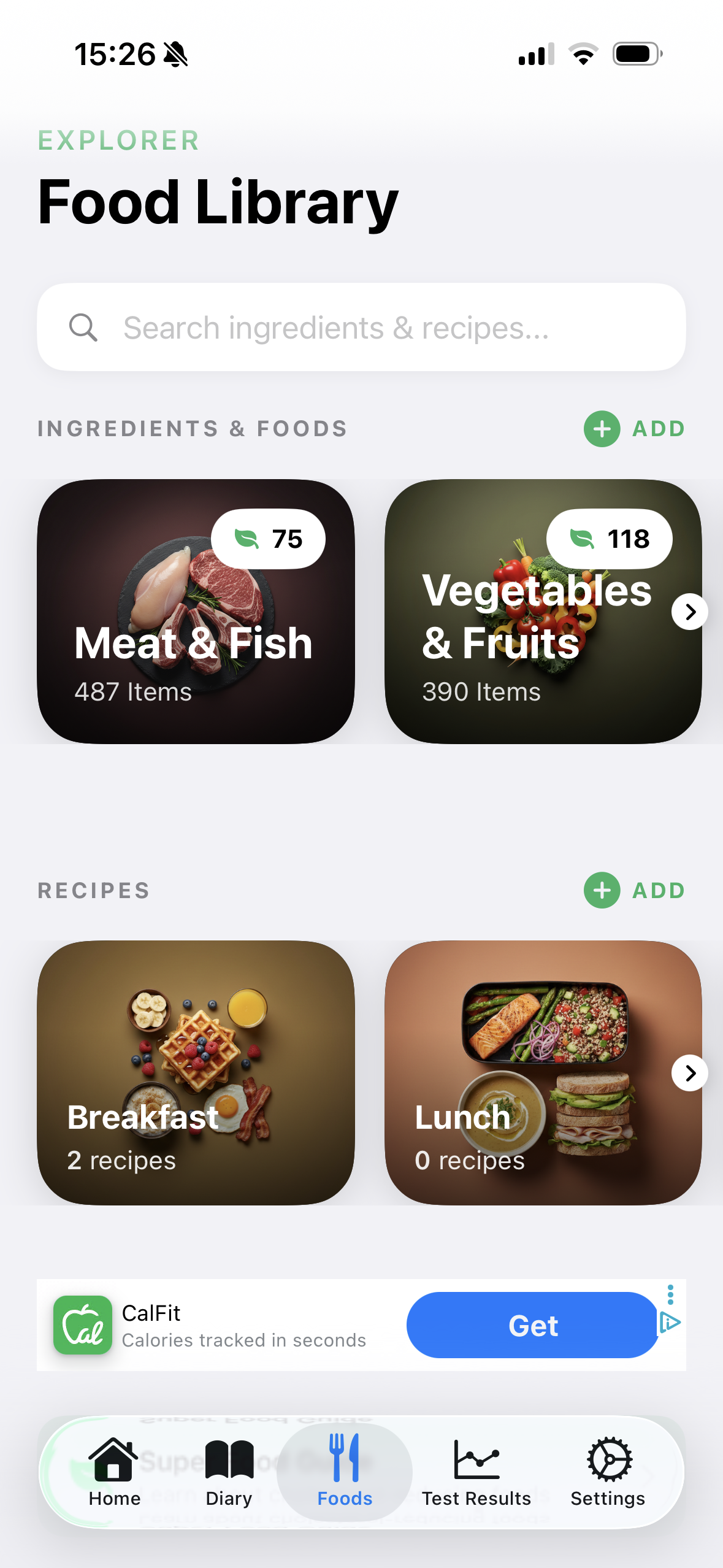 Food library database with 3000+ foods and barcode scanner for tracking cholesterol